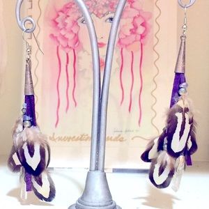 Boho festival Sterling/ feather & Crystal earrings